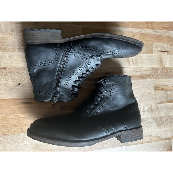 Blake McKay Men\'s Wingtip Brogue Ankle Boots Side Zip Black Leather 11, Unworn main image 5